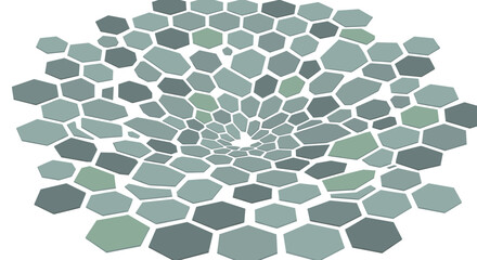 Obraz premium Abstract geometric pattern of hexagons in shades of blue and green creating a vortex effect on a white background