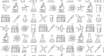 Fototapeta premium Seamless Pattern of Science and Chemistry Icons Hand Drawn Style