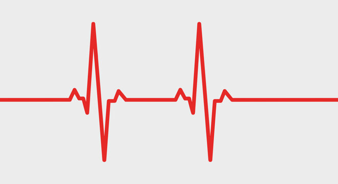 Red electrocardiogram line on a light gray background representing a heartbeat pulse