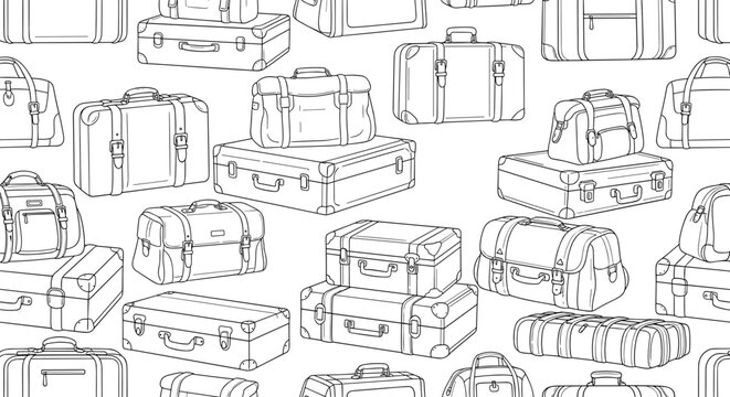 Seamless pattern of vintage luggage and travel bags hand drawn sketch