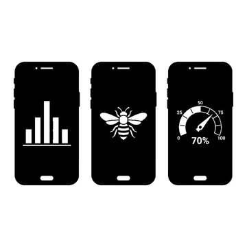 Smartphones with icons on screens.