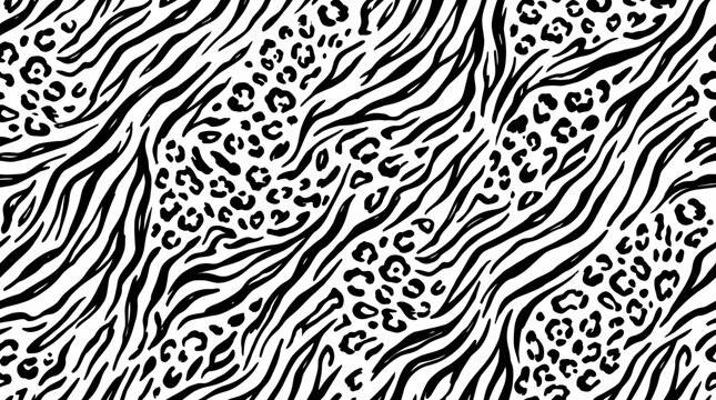 Black and white zebra and leopard print pattern