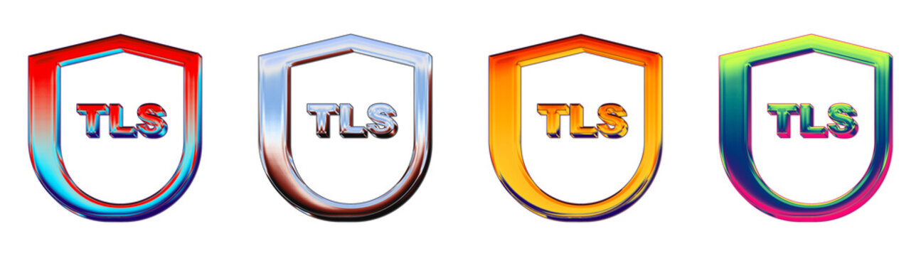 Liquid glass style 3D icons of tls on transparent background. Security protection and digital safety. Vibrant illustration. Glossy reflective surface detail.