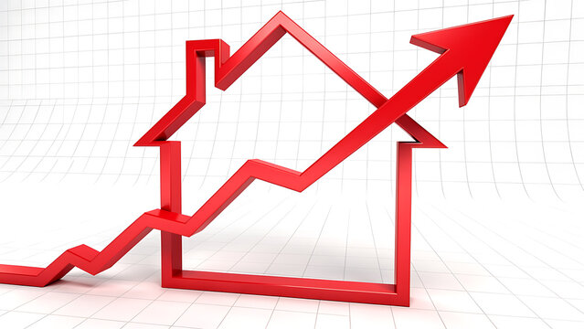 Red house graph with rising arrow