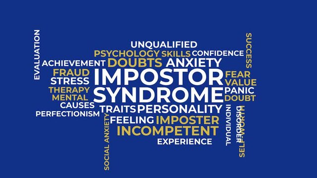 Impostor Syndrome Word Cloud: A visual representation of impostor syndrome, illustrating various related emotions and concepts.
