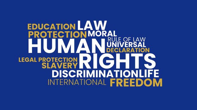 Human Rights in the Spotlight: The interconnectedness of human rights, emphasizing universal values through a word cloud.