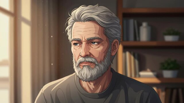 Older Man's Contemplation: Portrait of a senior man with silver hair and a thoughtful expression, bathed in soft, natural light, reflecting the quiet dignity of age and experience.