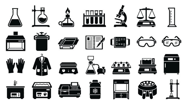 Vector Icons Collection of Scientific Laboratory Equipment Icons.
