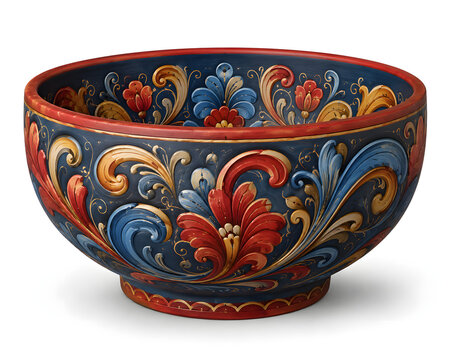 Norwegian Rosemaling Bowl Nordic Folk Art 3D Clay Render Illustration