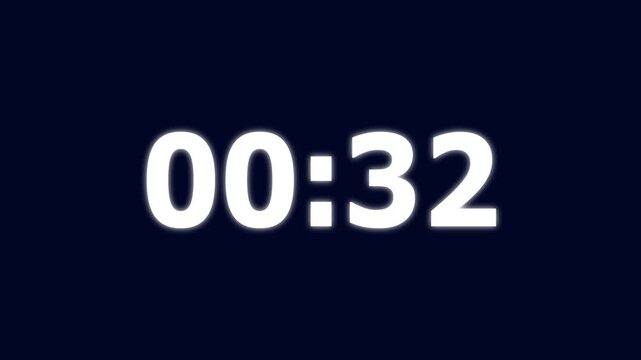 37 Seconds counting timer number animation. on a black background. and creating a stunning 4k video.