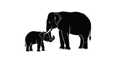 Mother elephant and baby elephant silhouette © hb07822552