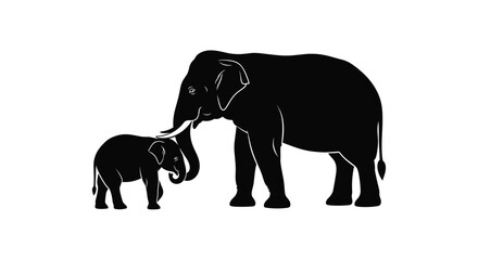 Obraz premium Mother and baby elephant silhouette touching trunks
