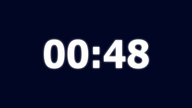 53 Seconds counting timer number animation. on a black background. and creating a stunning 4k video.