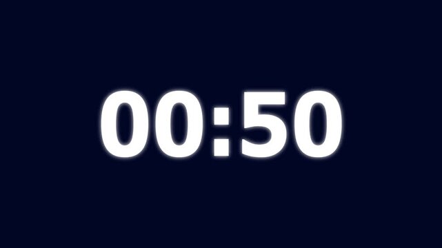 55 Seconds counting timer number animation. on a black background. and creating a stunning 4k video.