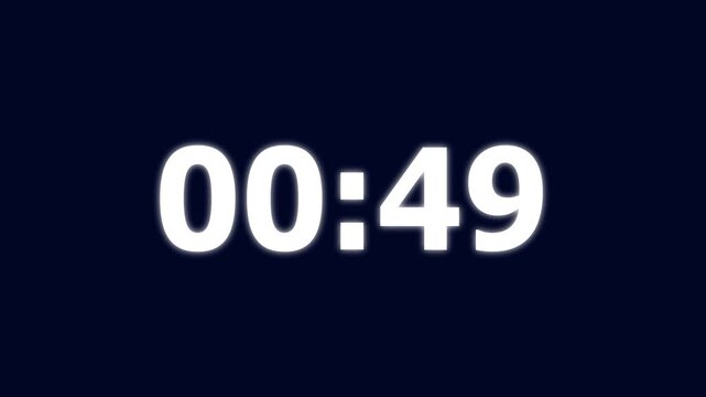 54 Seconds counting timer number animation. on a black background. and creating a stunning 4k video.