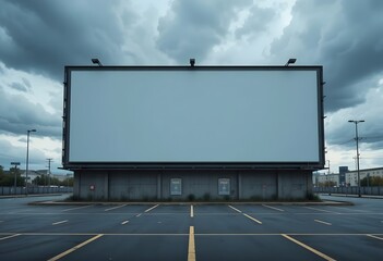 Obraz premium A Large, Empty Billboard Sign in a Parking Lot Under a Cloudy Sky, Ready for Advertising and Outdoor Marketing Messages