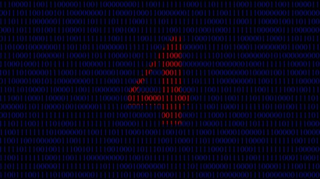 Digital Red Color Binary Countdown Animation. Digital Data Stream Featuring Binary Numbers and Countdown Animation. Digital background. 