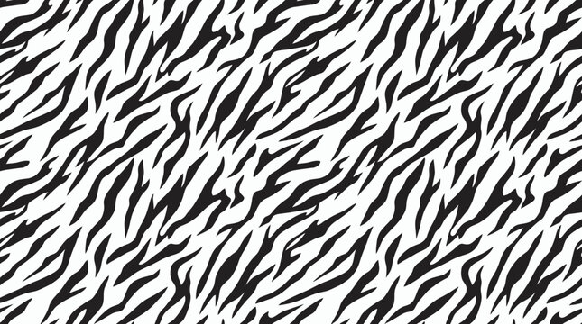 Seamless black and white zebra tiger stripes animal skin pattern background texture, Symbolizing modern fashion textile design and wild safari theme decoration