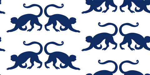 monkey seamless vector pattern hand drawn ink traditional oriental asian Indian design isolated © CharlieNati