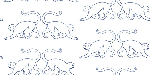 monkey seamless vector pattern hand drawn ink traditional oriental asian Indian design isolated © CharlieNati