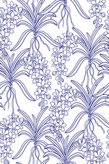 Fototapeta premium orchid floral seamless vector pattern hand drawn ink traditional oriental asian Indian design isolated