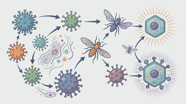 Viral infection and replication process through mosquito vector and host cells