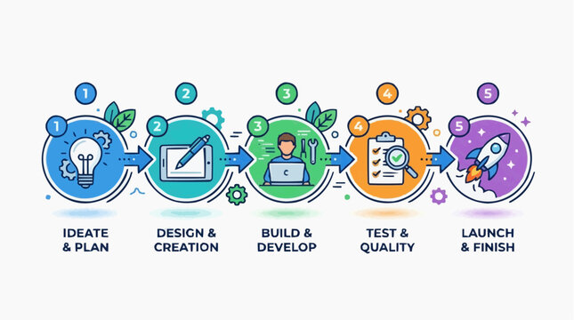Step-by-Step Business Path: A visual guide depicting the stages of business development and growth, offering a structured approach from inception to market launch.