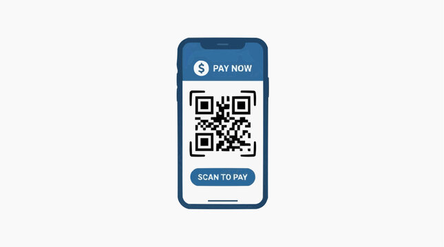 Digital Transaction: A smartphone displays a QR code, inviting users to embrace the convenience and security of modern payment methods.
