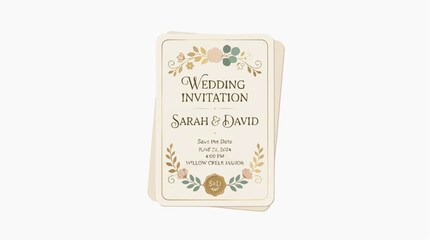 Fototapeta premium Wedding Invitation Cards: A stack of elegant wedding invitation cards, adorned with delicate floral designs, ready to announce a celebration of love and commitment.