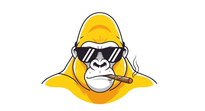 Cool Yellow Gorilla Wearing Sunglasses and Smoking