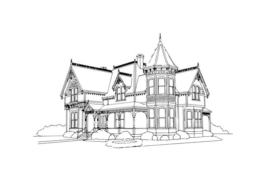 Victorian-Style House with Ornate Roofline Illustration