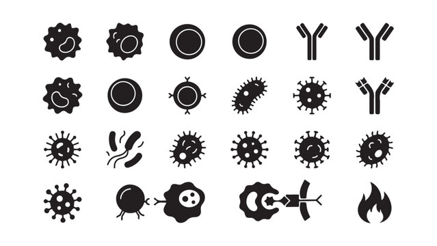 Virus and Antibody Icon Set - Immune System Defense Symbols
