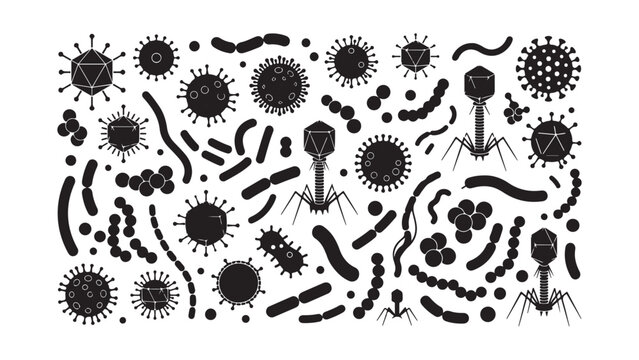 Microscopic Virus and Bacteria Silhouettes Background