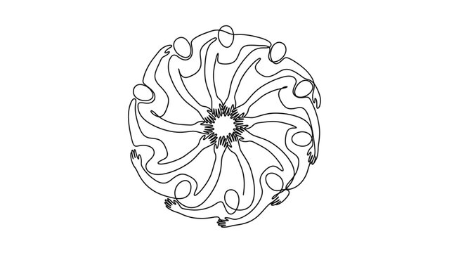 Abstract circular design of people holding hands in a continuous line art style. Continuous line style. Hand drawn. Line art. Vector design. illustration