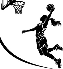 Powerful Female Basketball Slam Dunk Silhouette © Shaima