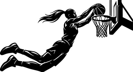 Dynamic Female Basketball Slam Dunk Silhouette Design © Shaima