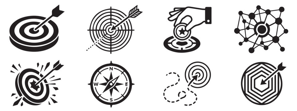 Dart hitting target bullseye vector illustration line art style