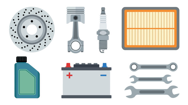 Car Engine Parts and Tools Display.