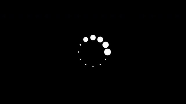 Vibrant white pulsing dots create a seamless 2D motion graphic spinner, presented in a clean, modern Android/Windows interface style, isolated on transparent alpha.