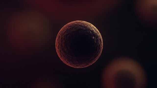 HANTAVIRUS cell, microscopic view of a single suspended HANTAVIRUS cell, cinematic background footage, science and health concept