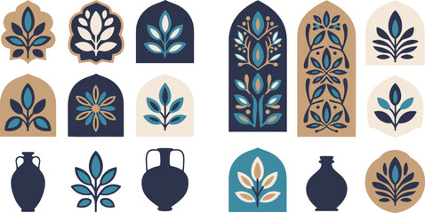 Collection of Decorative Arches and Silhouettes with Floral Motifs © Priyom