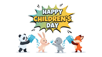 Fototapeta premium Happy Children's Day Celebration: A joyful illustration for celebrating Children's Day. It captures the essence of childhood with playful animals.