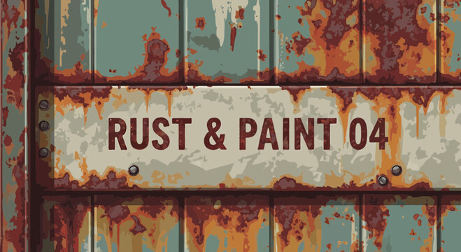 Rusty Industrial Metal Plate with Weathered Teal Peeling Paint