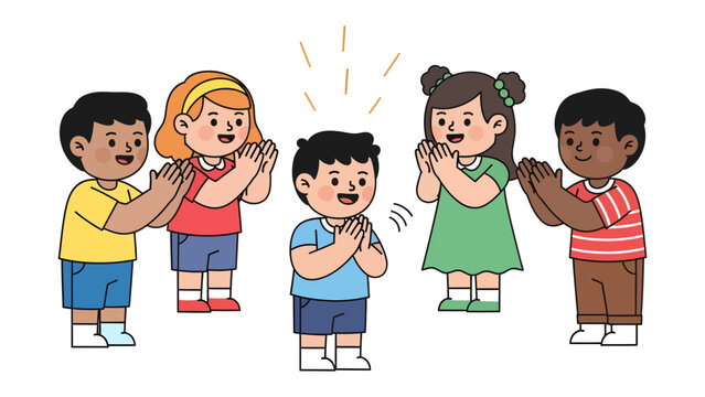 Children's Applause: a heartwarming illustration depicts a group of diverse children applauding, their hands coming together in a rhythmic expression of support and encouragement.