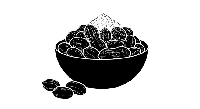 Bowl of salted peanuts in shells silhouette icon