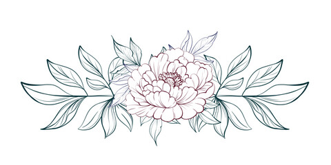 Peony floral divider arrangement. Romantic decorative element for invitations, cards and wedding design © Yekaterina Kashutina