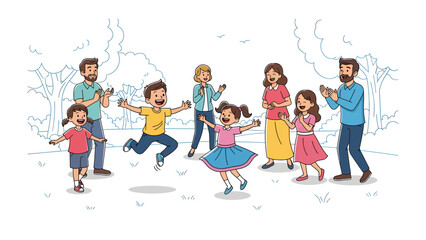 Fototapeta premium Joyful Family Gathering in the Park: A heartwarming depiction of a family reveling in the outdoors, full of laughter and happy moment, with smiling faces and celebrating a fun-filled day in the park.