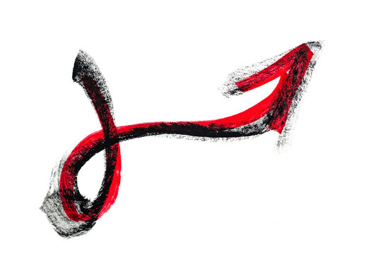 Flecha abstracta roja y negra pintada a mano con textura art&iacute;stica sobre fondo oscuro
