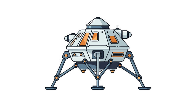 Illustration of a futuristic lunar lander module for space exploration isolated on white.