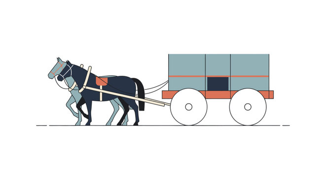 Two horses pulling a traditional cart, vector illustration